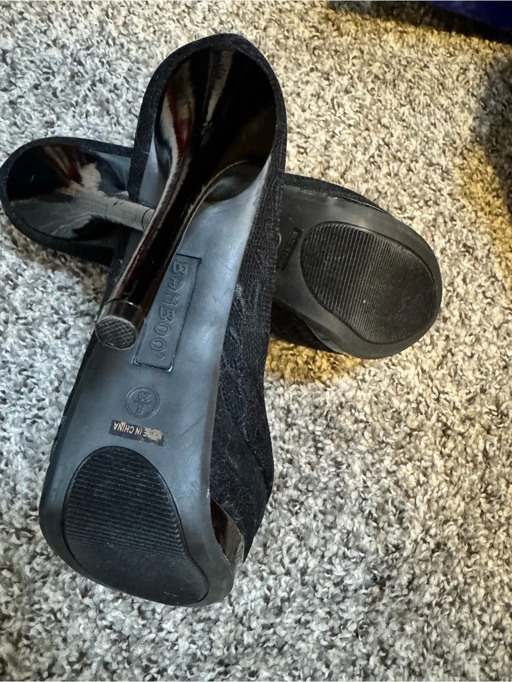 Beautiful Bamboo Black Lace High Heels Size 8